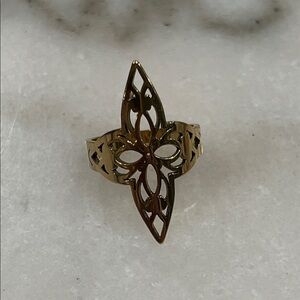Intricate Gold Filigree Cross Women's Ring 8 US